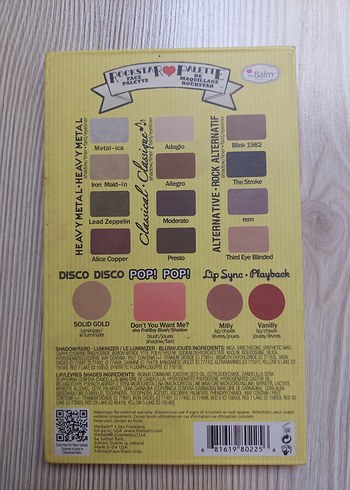 Beden Renk The Balm Balm Jovi Rockstar Palet # 4 ADET