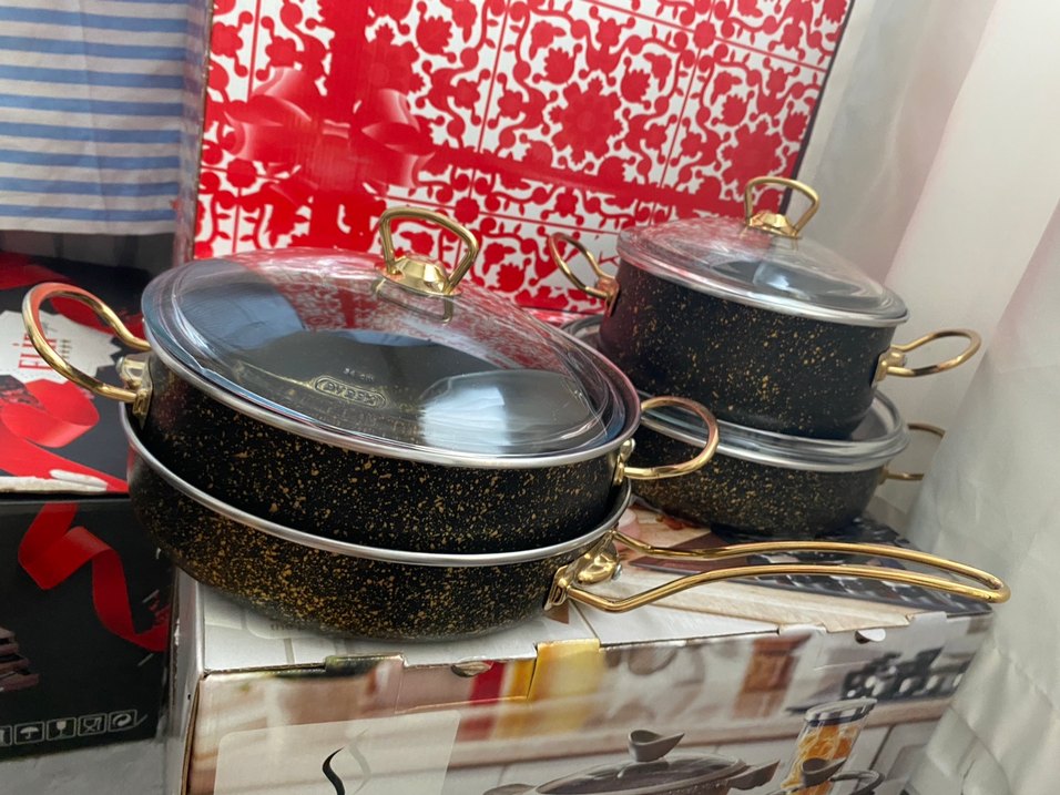 Altın Detaylı Siyah Tencere ve Tava Seti - Görsel 3