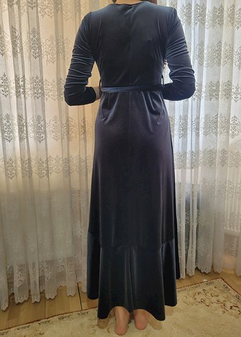 m Beden Uzun Kollu Koyu Gri Gotik Drapeli Elbise