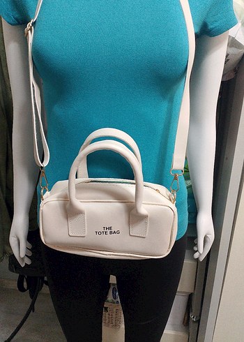 Beyaz Deri Fermuarlı Tote Çanta - Görsel 3