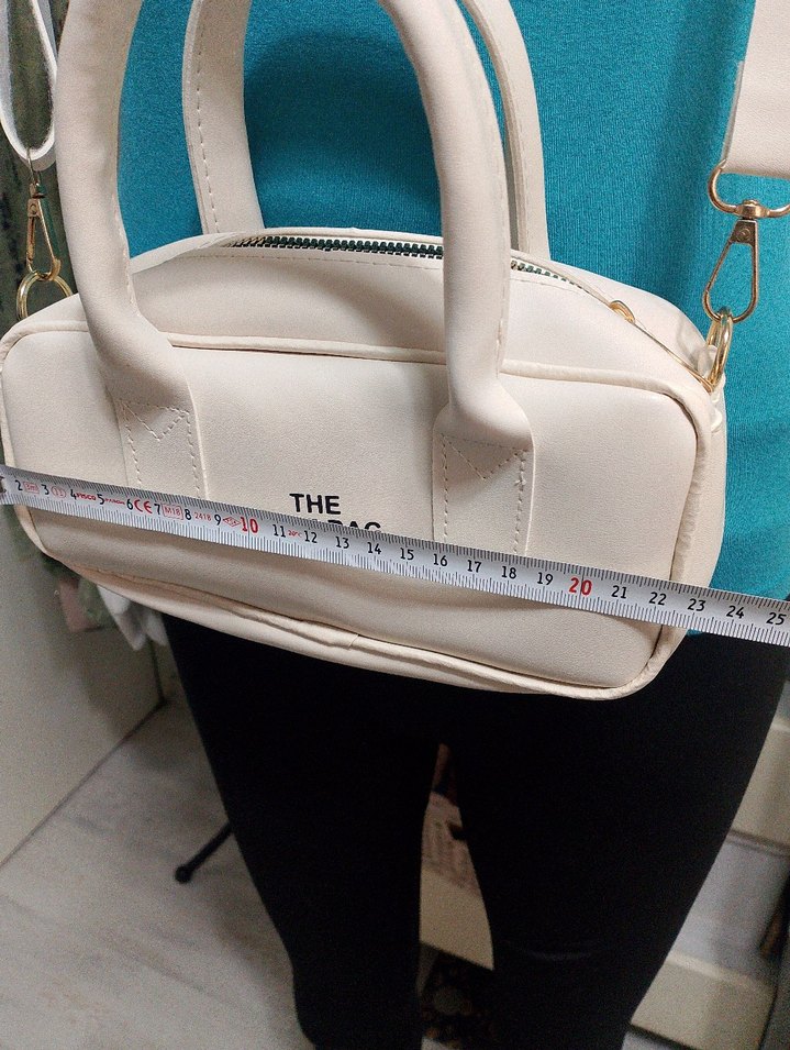 Beyaz Deri Fermuarlı Tote Çanta - Görsel 4