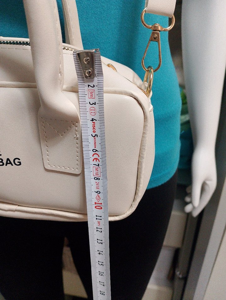 Beyaz Deri Fermuarlı Tote Çanta - Görsel 5