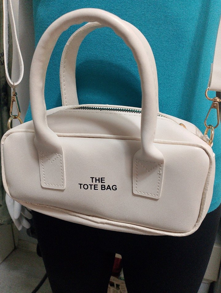 Beyaz Deri Fermuarlı Tote Çanta - Görsel 2