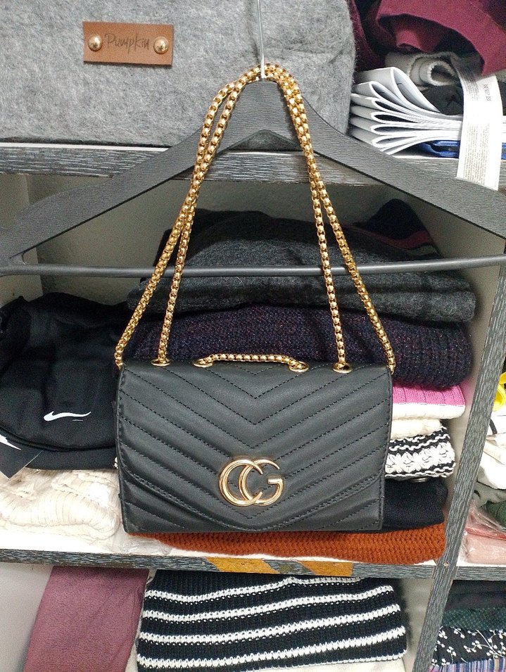 Zincir Detaylı Siyah Deri Kadın Çanta - Görsel 4