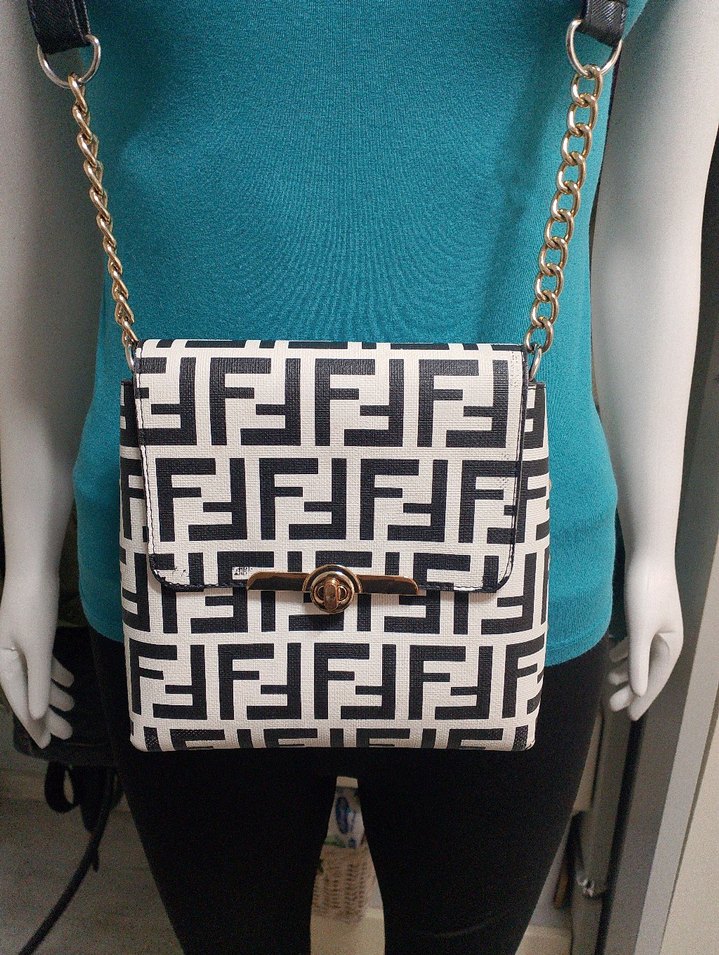 Beyaz Zincir Detaylı Desenli Kadın Çanta - Görsel 2