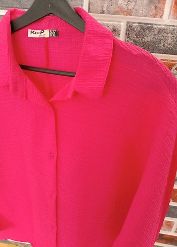 Pembe Pamuklu Düğmeli Kadın Gömlek - Görsel 5