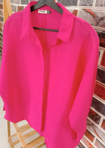 Pembe Pamuklu Düğmeli Kadın Gömlek - Görsel 2