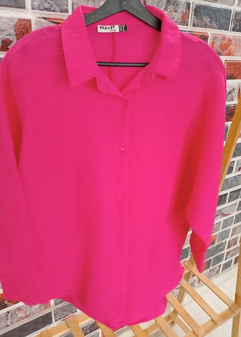 Pembe Pamuklu Düğmeli Kadın Gömlek - Görsel 4