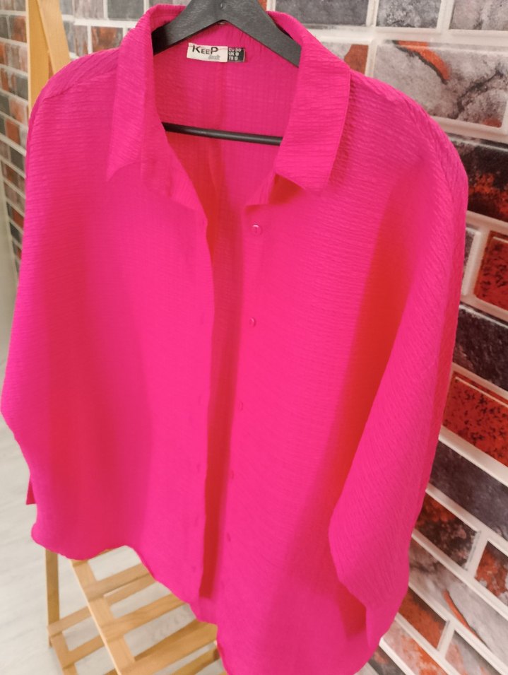 Pembe Pamuklu Düğmeli Kadın Gömlek - Görsel 2