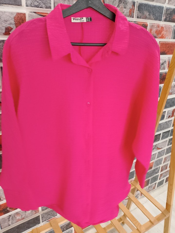 Pembe Pamuklu Düğmeli Kadın Gömlek - Görsel 4