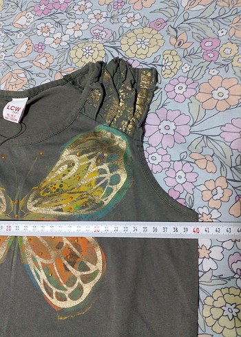 Kelebek Baskılı Gri Kız Straplez Tişört - Görsel 3