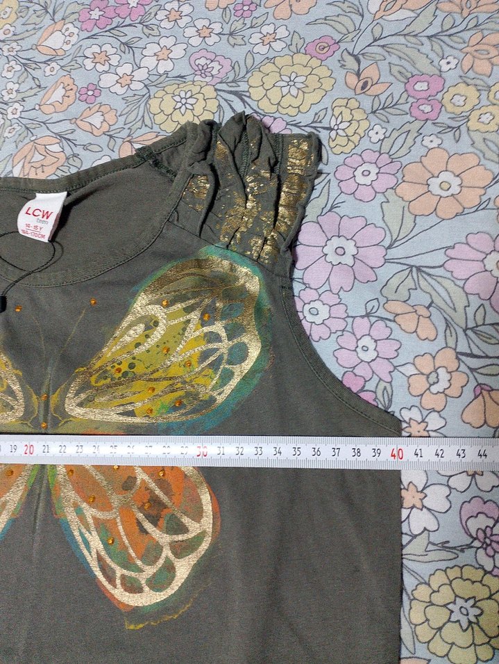 Kelebek Baskılı Gri Kız Straplez Tişört - Görsel 3