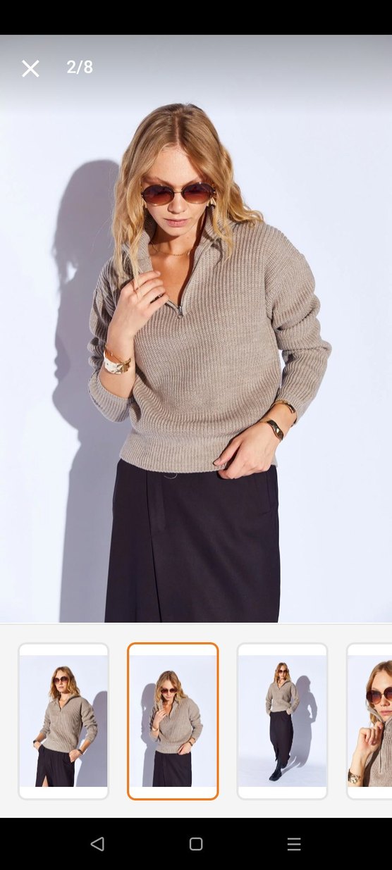 Yarım Fermuarlı Bej Örgü Yün Kazak - Görsel 3