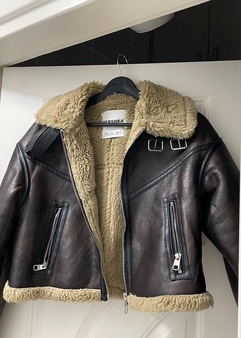Kürk Detaylı Kahverengi Biker Deri Ceket
