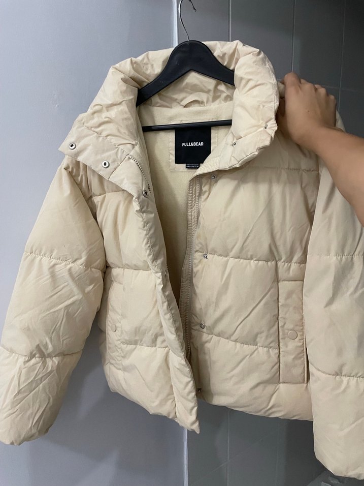 Düğmeli Beyaz Kadın Kışlık Mont - Görsel 2