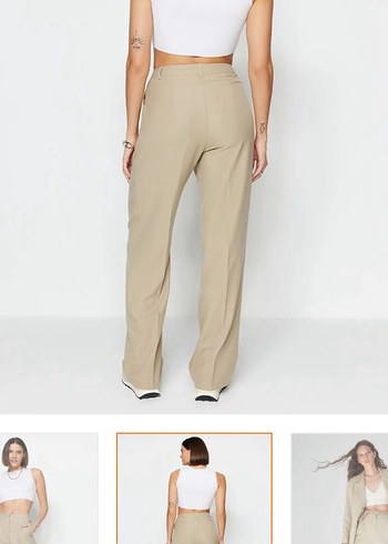 Bej Regular Fit Midi Kumaş Kadın Pantolon - Görsel 3