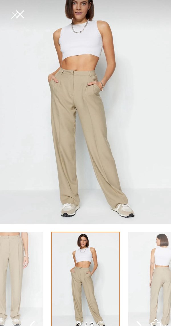 Bej Regular Fit Midi Kumaş Kadın Pantolon - Görsel 2