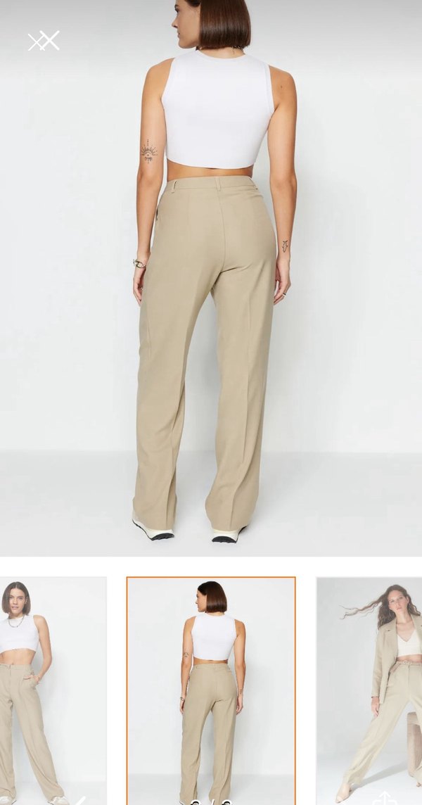 Bej Regular Fit Midi Kumaş Kadın Pantolon - Görsel 3