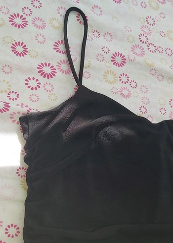 LC Waikiki Siyah Drapeli İnce Askılı Mini Elbise