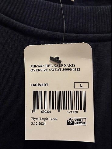 l Beden lacivert Renk Etiketli İçi Polarlı Sweat