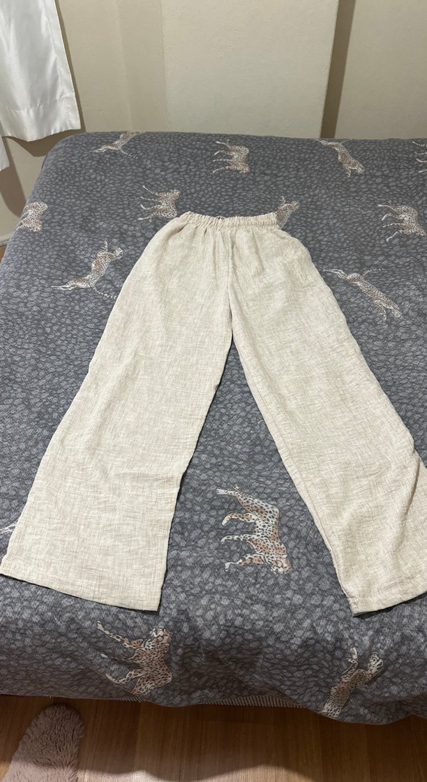 Bej Keten Salaş Kadın Pantolon - Görsel 4