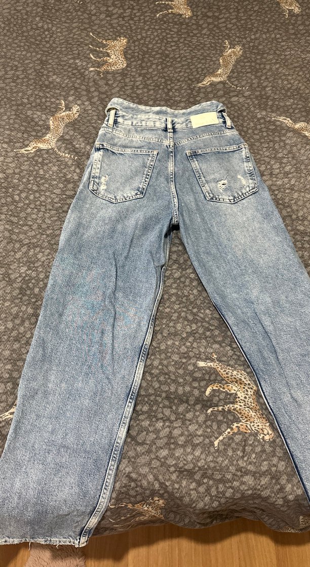 Gri Bol Kesim Midi Boy Kadın Kot Pantolon - Görsel 5