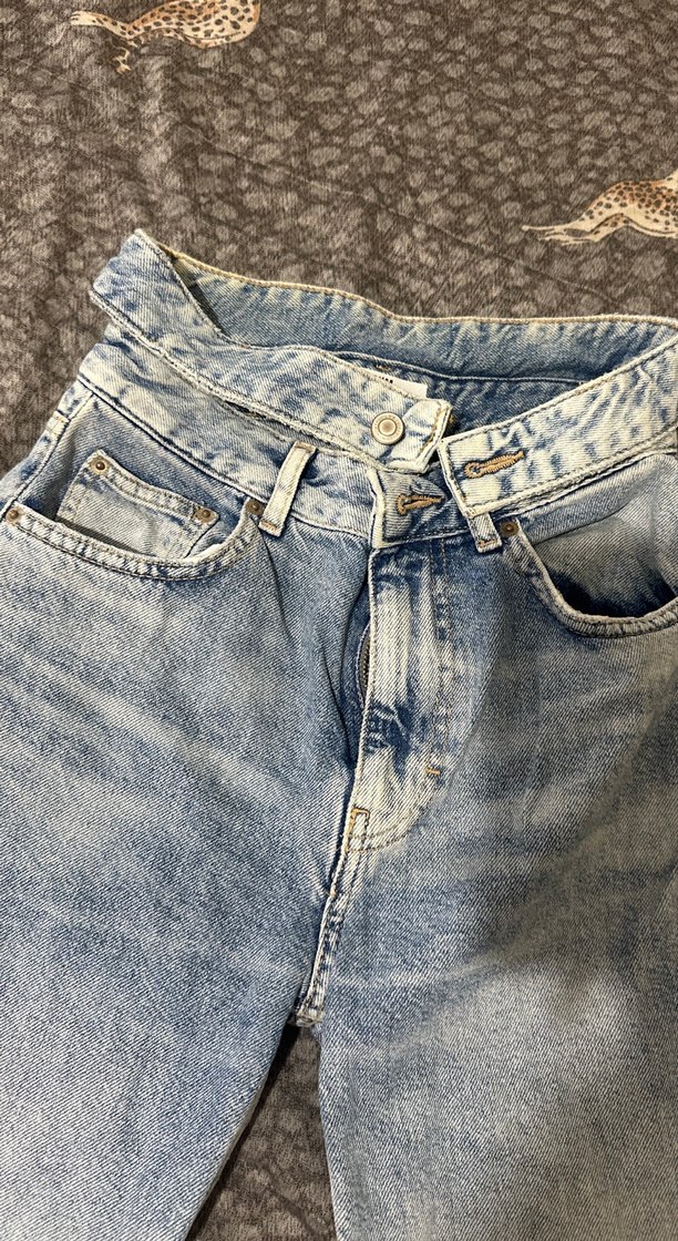 Gri Bol Kesim Midi Boy Kadın Kot Pantolon - Görsel 4