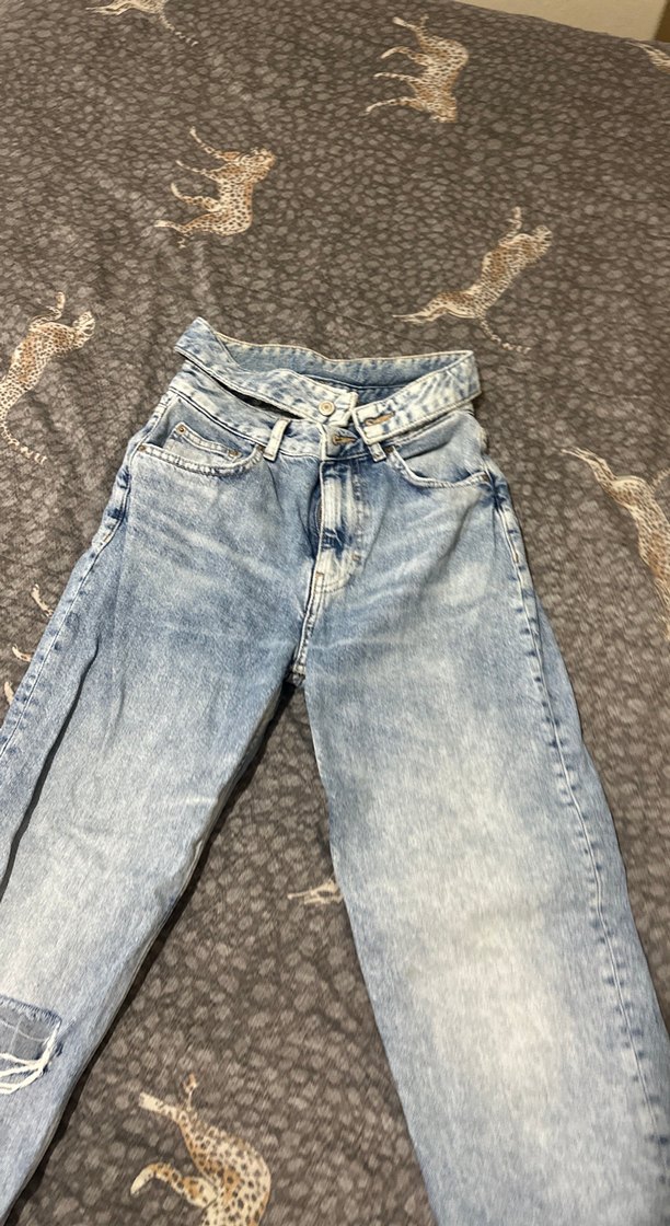 Gri Bol Kesim Midi Boy Kadın Kot Pantolon - Görsel 3