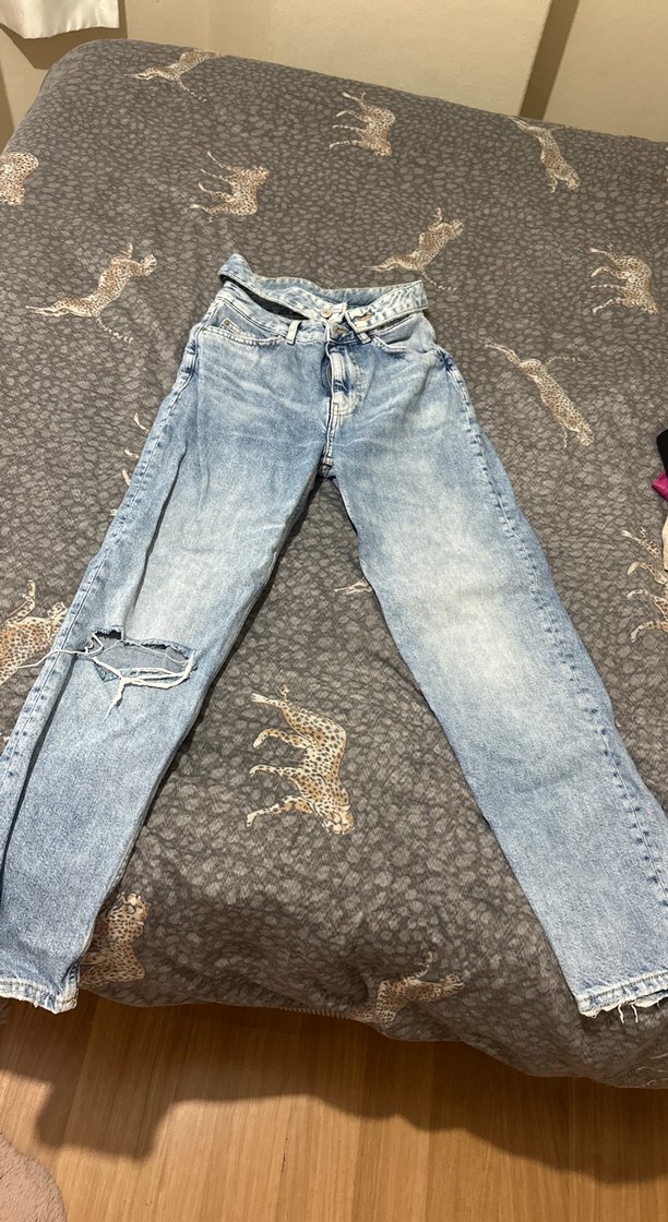 Gri Bol Kesim Midi Boy Kadın Kot Pantolon - Görsel 2