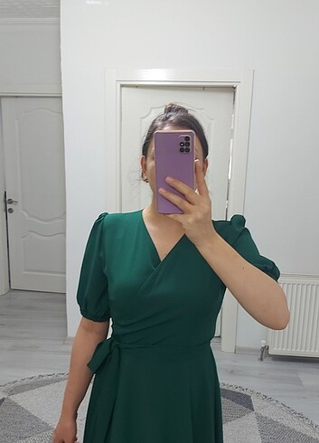 40 Beden Zümrüt asimetrik elbise