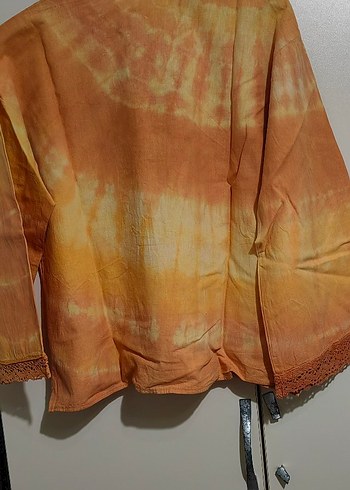 m Beden turuncu Renk Batik Desenli Bohem Kadın Bluz