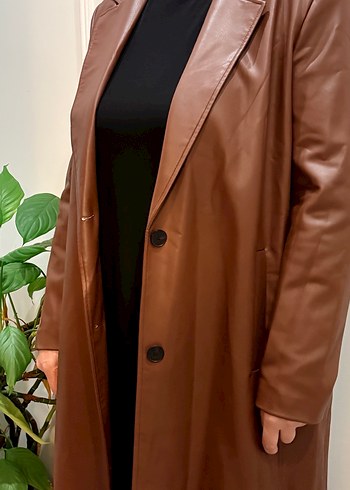 xl Beden kahverengi Renk Zara Kahverengi Kadın Deri Ceket