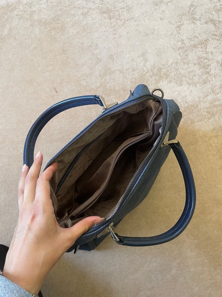 Mavi Süet Kadın Çanta Tokalı - Görsel 3