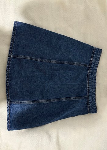 Düğmeli Koyu Mavi Denim Mini Etek - Görsel 2