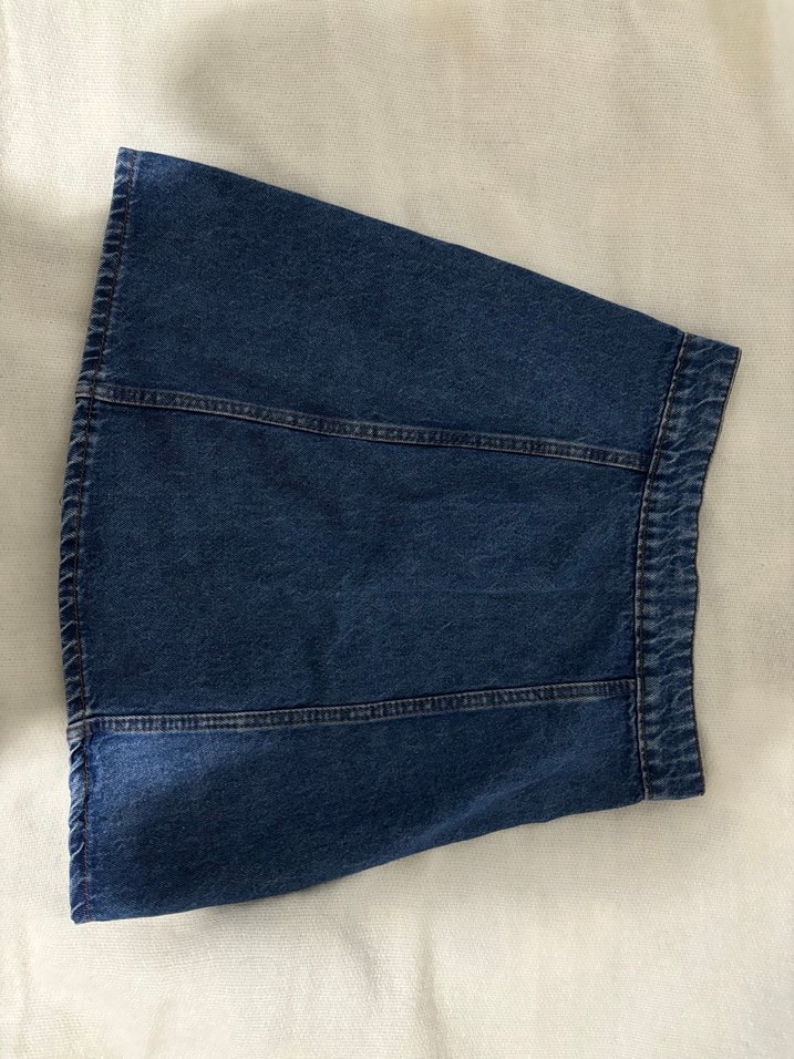 Düğmeli Koyu Mavi Denim Mini Etek - Görsel 2