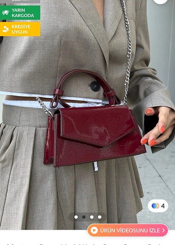 Bordo Deri Baskılı Kemerli Kadın Çanta - Görsel 2