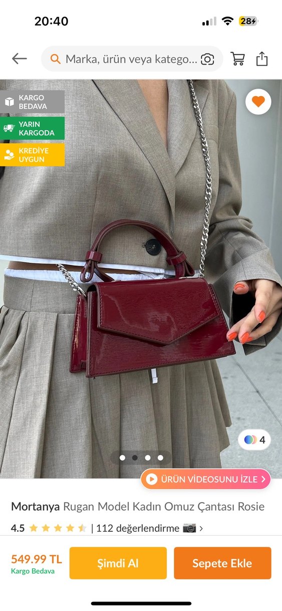 Bordo Deri Baskılı Kemerli Kadın Çanta - Görsel 2