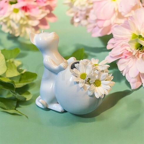 Beden çeşitli Renk Dekoratif Kedi Saksı/Mumluk - 3D Figür