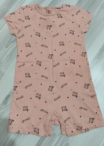 Pembe Baskılı Örme Bebek Kısa Tulum