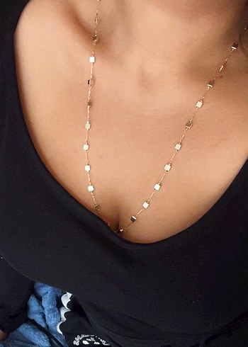 Gold Renkli Kareli Zincir Kolye - Görsel 2