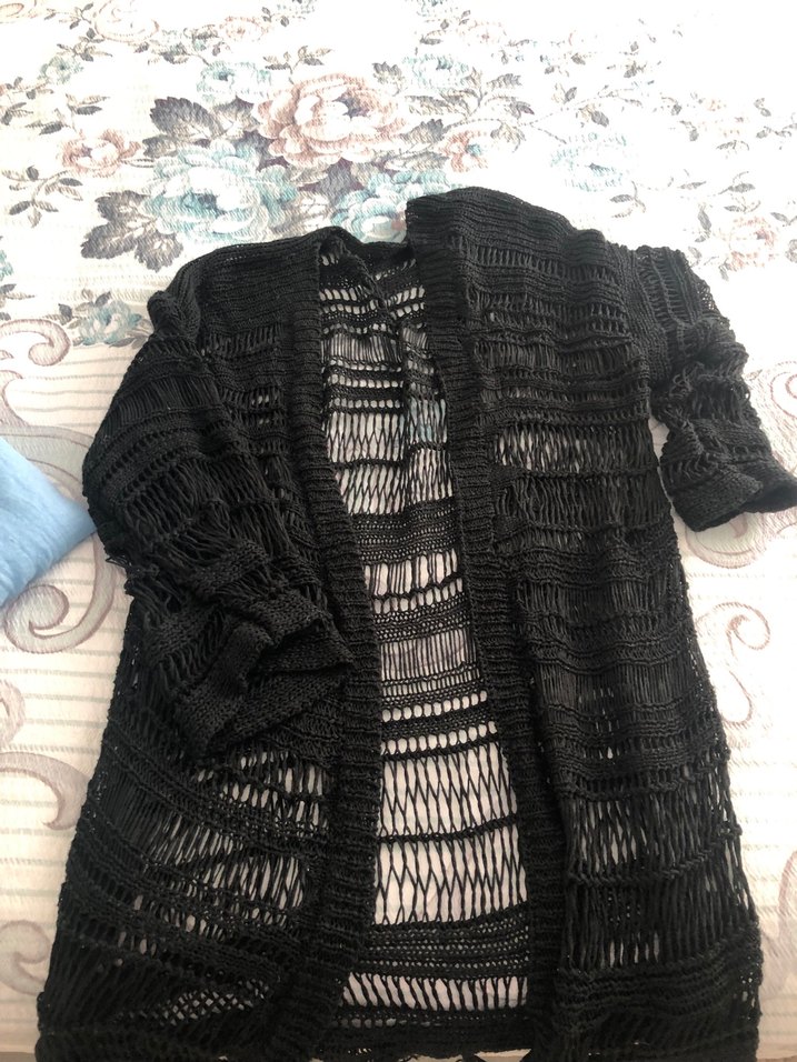 Siyah Uzun Örgü Kadın Hırka - Görsel 2