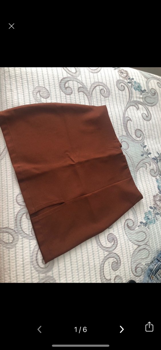 Kahverengi  Mini Etek Yırtmaçlı - Görsel 3