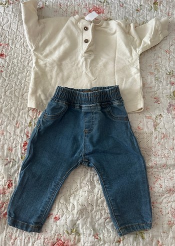 LC Waikiki Bebek Erkek Beyaz Düğmeli Tişört ve Kot Pantolon