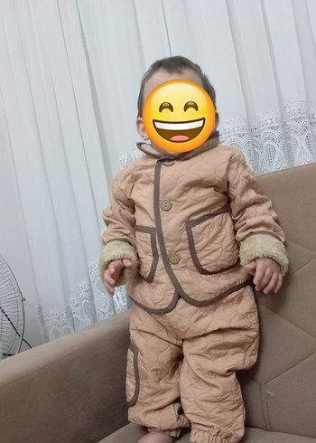 Düğmeli Erkek Çocuk Kahverengi Kaban - Görsel 2