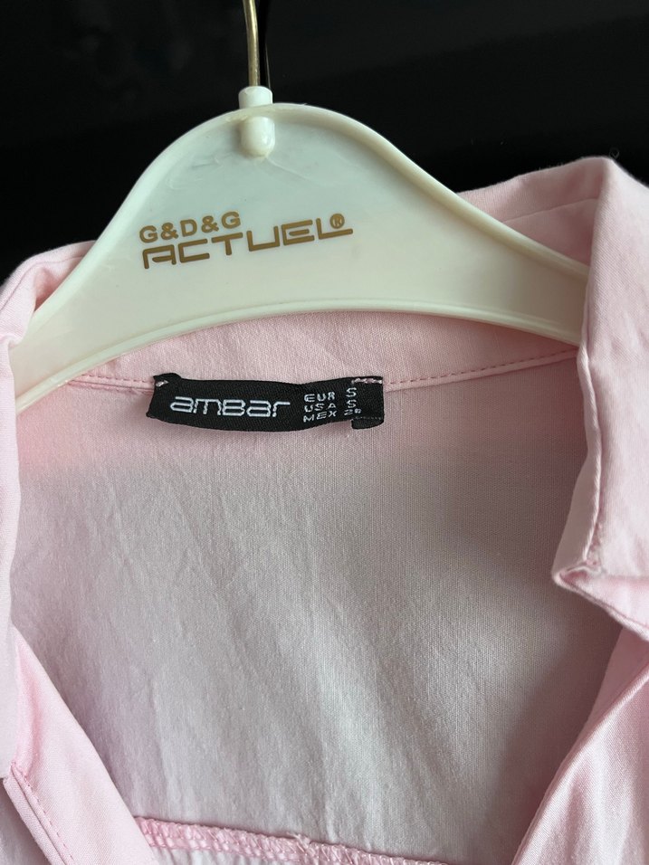 Pembe Düğmeli Uzun Kollu Keten Gömlek - Görsel 2