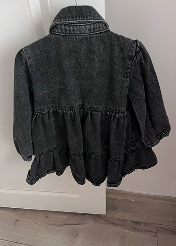 Kız Çocuk Gri Düğmeli Denim Elbise - Görsel 3