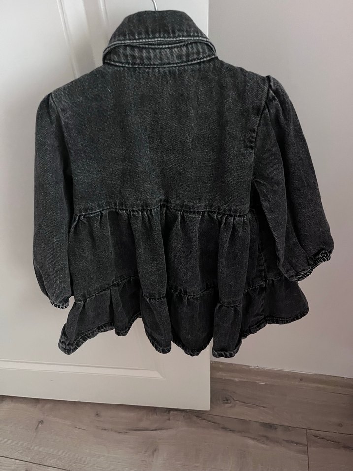 Kız Çocuk Gri Düğmeli Denim Elbise - Görsel 3