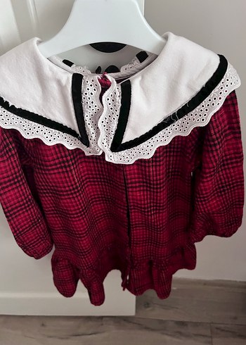 Bordo Uzun Kollu Fırfırlı Kız Elbise - Görsel 2