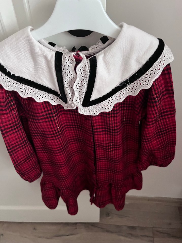 Bordo Uzun Kollu Fırfırlı Kız Elbise - Görsel 2