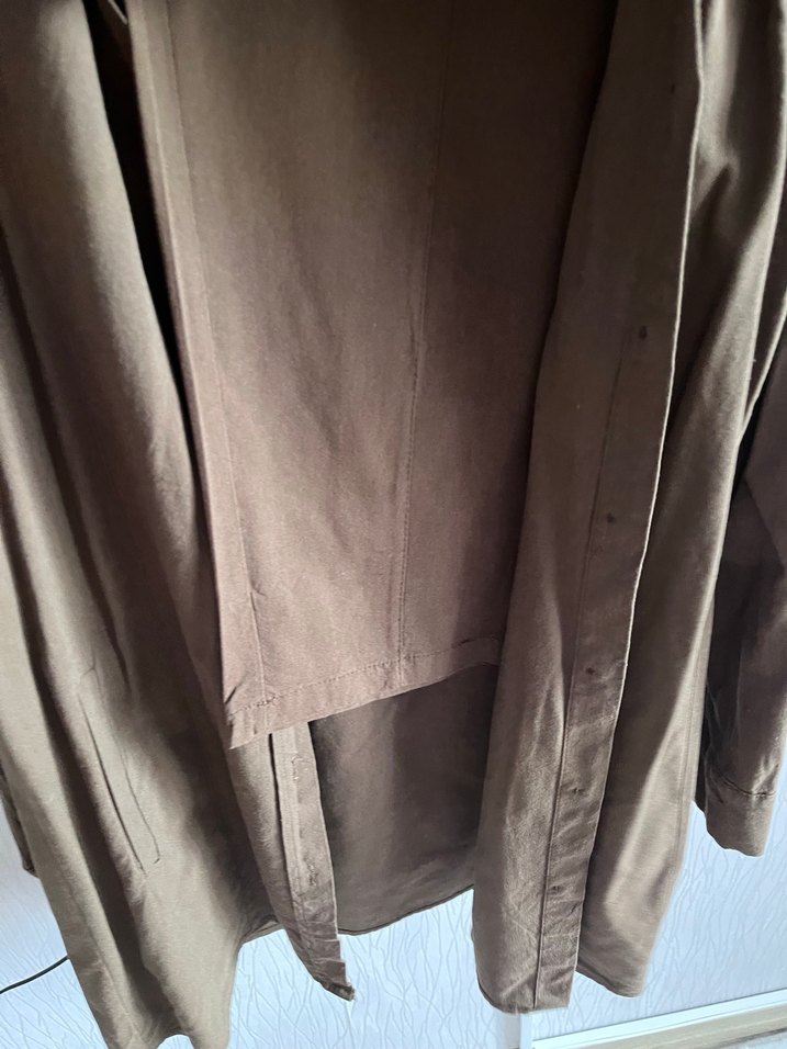 Düğmeli Bej Keten Kadın Gömlek - Görsel 5